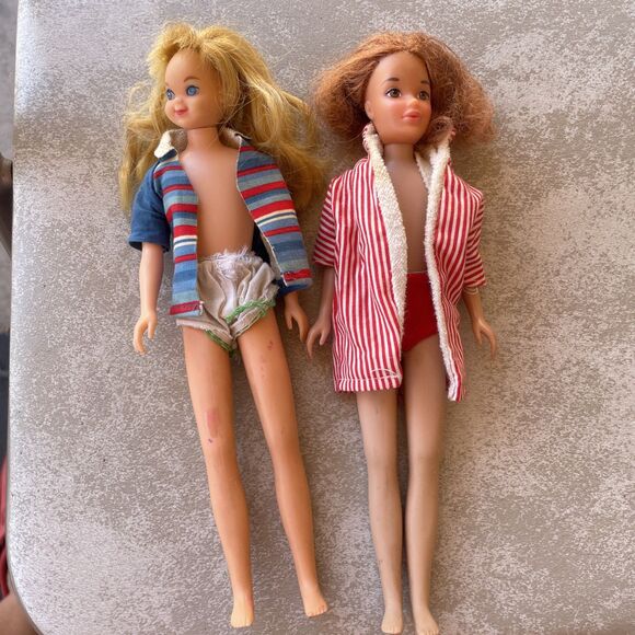 Mattel Other - Set Of 2 Skipper Doll Blonde Red 1963 Barbie Sister Straight Leg Swimming Outfit